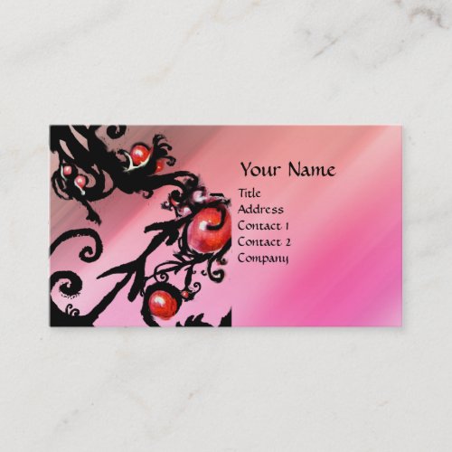 BLACK  BERRIES SWIRLS red black pink silk Business Card