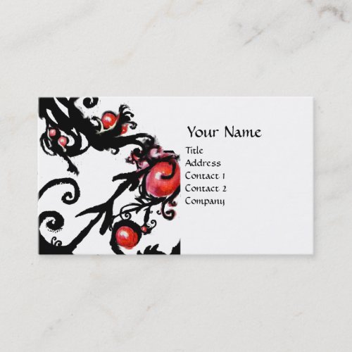 BLACK  BERRIES SWIRLS white red Business Card