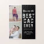 Black Best Dad Ever Family 2 Photo  Jigsaw Puzzle<br><div class="desc">Black Best dad ever Family 2 Photo Puzzle. Collage of 2 photos, father`s name with a sweet message in a trendy script and names of children. Add your two favorite family photos. Sweet personalized keepsake and a gift for birthday, Father`s Day or Christmas for a dad, new dad or grandfather....</div>