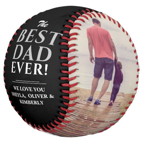 Black Best Dad Ever Father`s Day 2 Photo Collage Softball - Black Best Dad Ever Father`s Day 2 Photo Collage Softball. The best dad ever 2 photo template softball. Personalize it with your 2 favorite photos and your names in the love message. The background is black and the text is in trendy white and grey typography. You can change any text on the softball or erase it. A perfect gift for a dad or a new dad on Father`s Day or birthday and is a sweet keepsake.