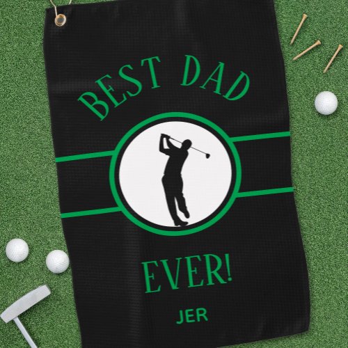 Black Best Dad Ever Golfer Sports Monogram Green Golf Towel