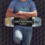 Black Best Dad Typography Father`s Day 2 Photos Skateboard<br><div class="desc">Black Best Dad Typography Father`s Day 2 Photo Collage skateboard. Trendy typography on a black background. Add your names and 2 photos. This modern custom skateboard is a perfect gift for a dad on Father`s Day,  birthday or Christmas and a sweet photo keepsake.</div>