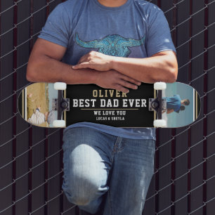 Black Best Dad Typography Father`s Day 2 Photos Skateboard