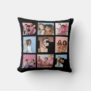 Black Best Friends BFF Photo Collage Heart Script Throw Pillow