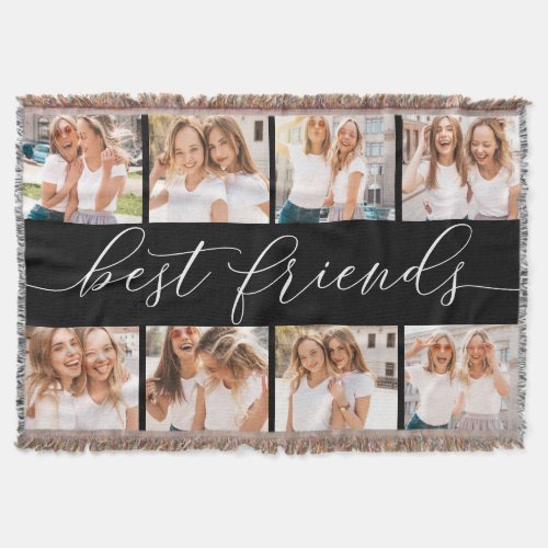 Black  Best Friends Photo Collage Throw Blanket