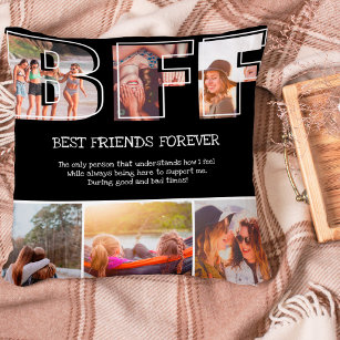 Black best friends script boho photo collage grid throw pillow