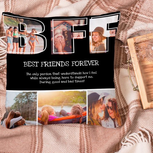 Black best friends script boho photo collage grid throw pillow