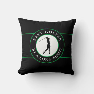 Black Best Golfer By A Long Shot For Her Green Throw Pillow