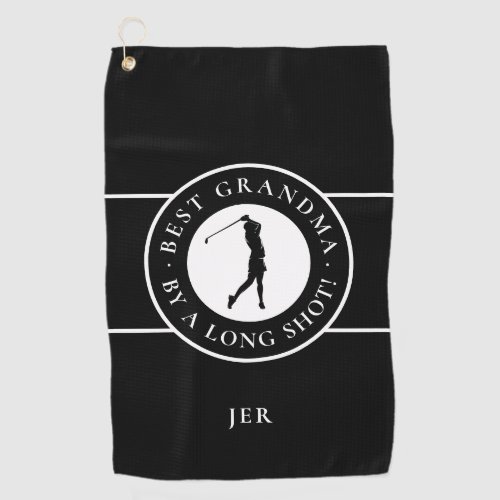 Black Best Grandma By A Long Shot Ladies Monogram Golf Towel