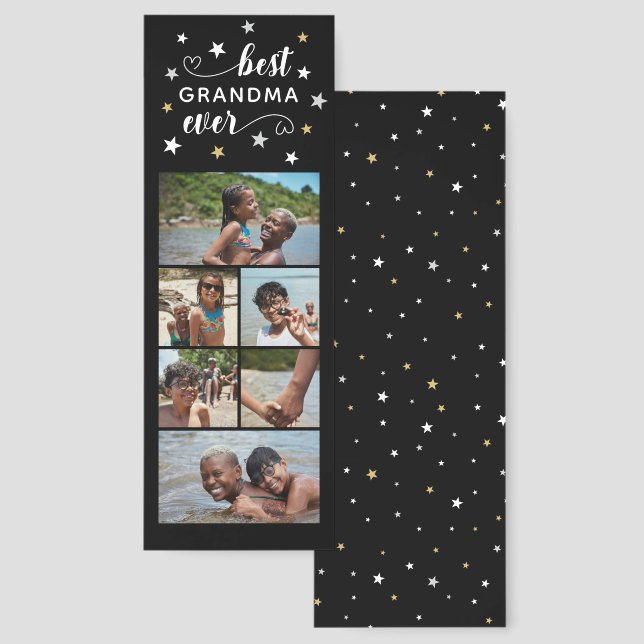 Black Best Grandma Ever Little Stars 6 Photos Bookmarks (Front & Back)