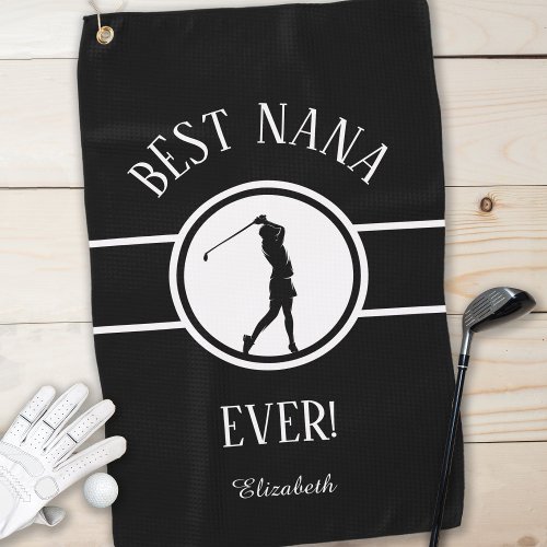 Black Best Nana Golfer Grandma Monogrammed Womens Golf Towel