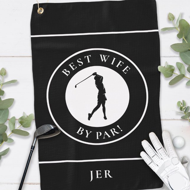 Black Best Wife By Par Golfer Wife Monogram Sport Golf Towel (Creator Uploaded)