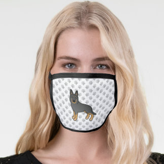 Black Bi-Color German Shepherd Cartoon Dog &amp; Paws Face Mask