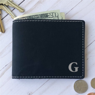 Black Bi-Fold Monogrammed Leatherette Men's Wallet