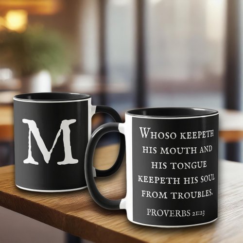 Black Bible Verse Proverbs 2123 KJV Monogram  Mug