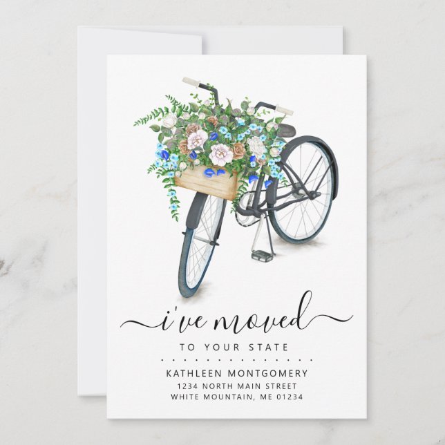 Black Bicycle Floral Basket Moving Announcement (Front)