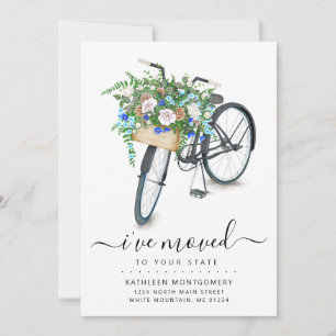 Black Bicycle Floral Basket Moving Announcement