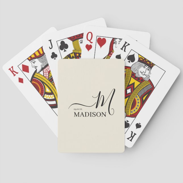 Black Biege Personalized Signature Name Poker Cards (Back)