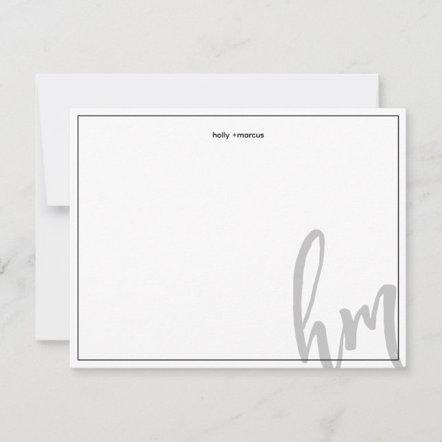 Black Big Monogram Couple Initials Wedding Simple Note Card (Front)