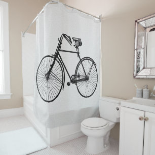 black bike bicycle white Shower curtain
