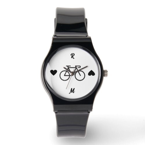 Black Bike Heart Silhouette Personalized Name Watch