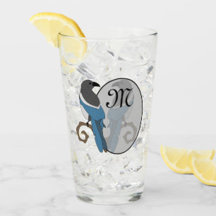 Black Billed Magpie Monogram Glass