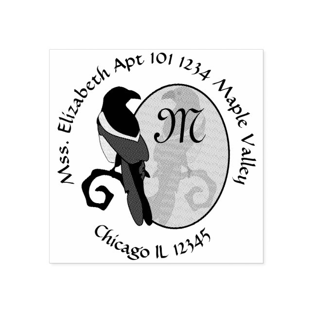 Black Billed Magpie Monogram Home Address Rubber Stamp (Imprint)