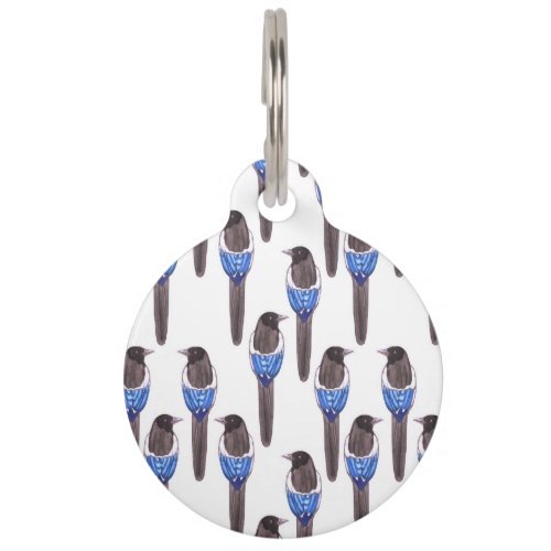 Black billed magpie or American magpie watercolor Pet ID Tag