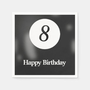 Black Billiard Eight Ball Birthday Party Napkins