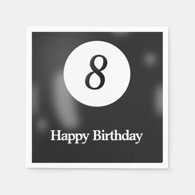 Black Billiard Eight Ball Birthday Party Napkins (Front)