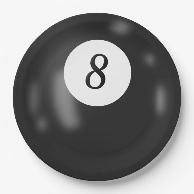 Black Billiard Eight Ball Birthday Party Paper Plates (Front)
