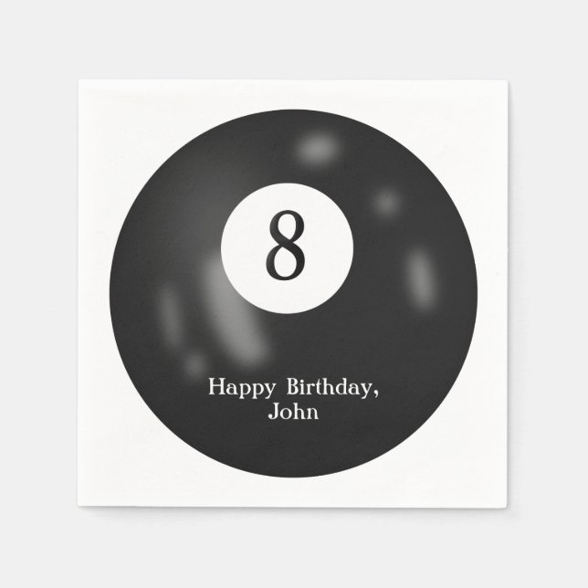 Black Billiard Eight Ball for birthday Napkins (Front)