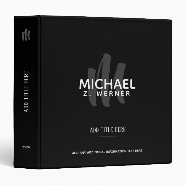 Black binder with name and initial / a monogrammed (Front/Spine)