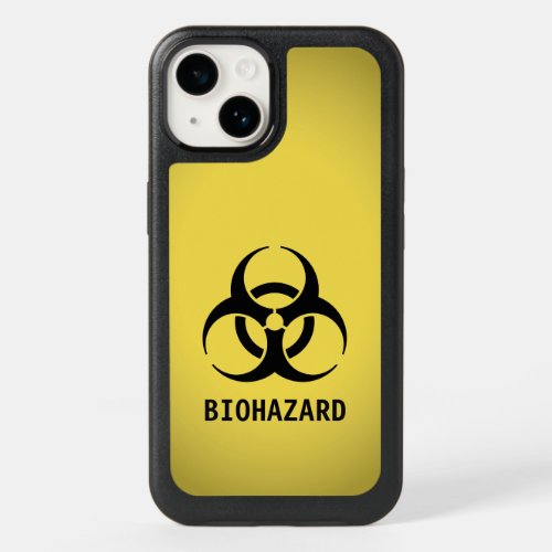 Black Biohazard Symbol on Yellow OtterBox iPhone 14 Case