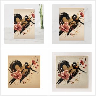 Black Bird and Cherry Blossom Heart