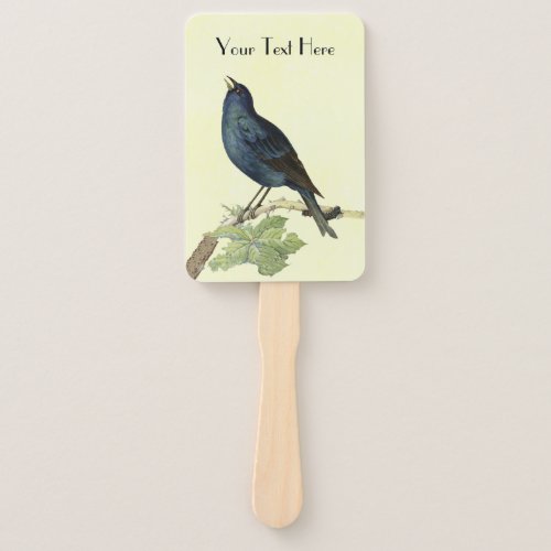 Black Bird Branch With Leaves Caterpillar Yellow Hand Fan