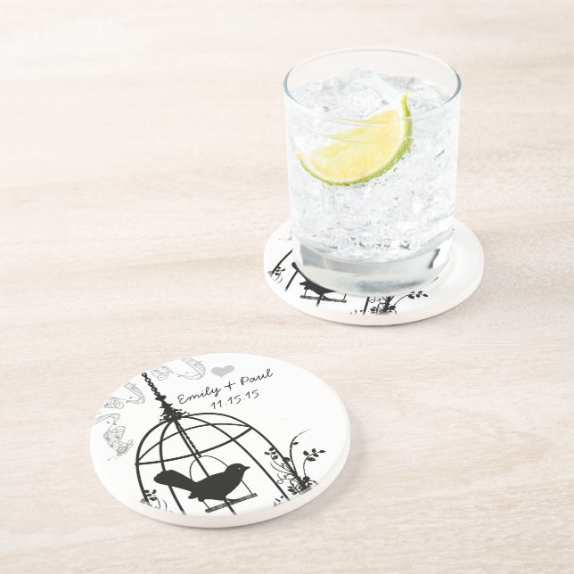 Black Bird Cage Vintage Love Bird Coasters (Side)