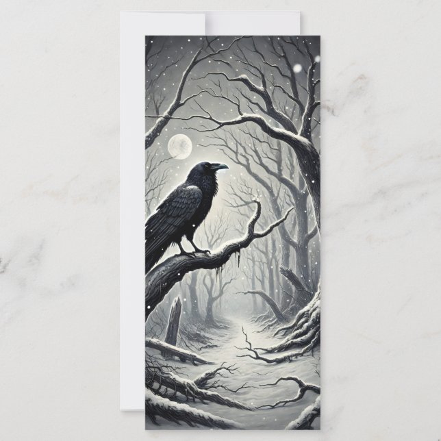 Black Bird Crow Dark Winter Night Christmas Card (Front)