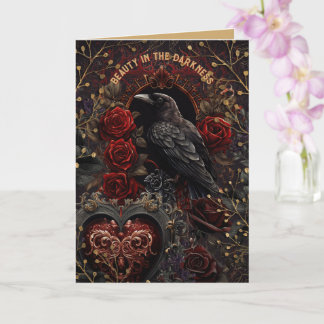 Black Bird Gothic Beauty in Darkness Red Roses  Card