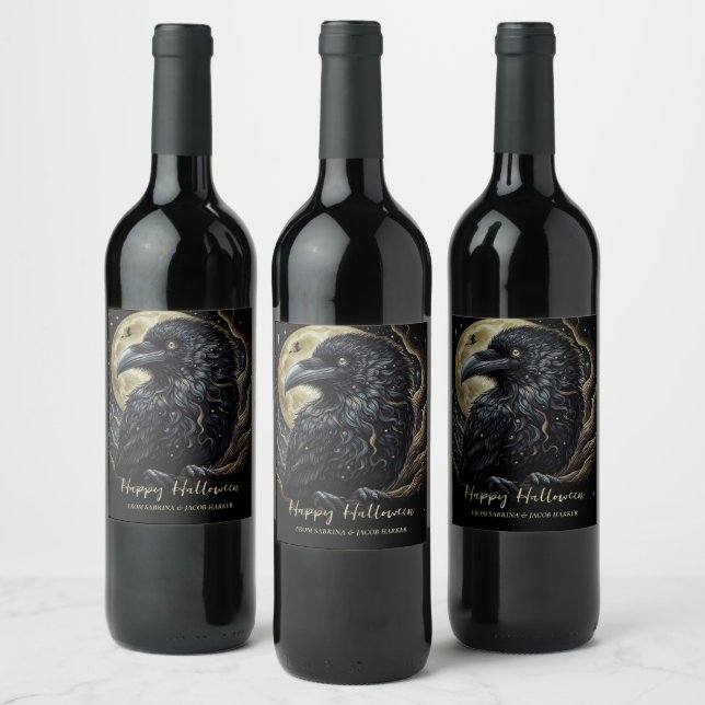 Black Bird Halloween  Wine Label (Bottles)