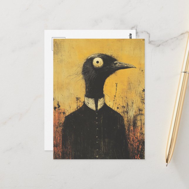 Black Bird in a Black Dress Fantasy Postcard (Front/Back In Situ)