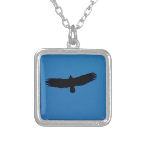 Black bird in a Blue Sky Silver Plated Necklace