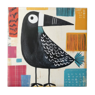 Black Bird Modern Art Ceramic Tile