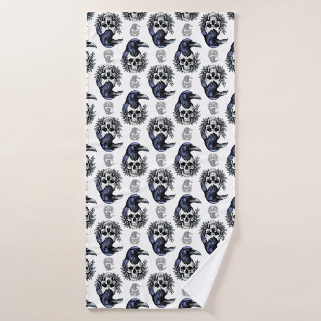 Black Bird On a Skull Goth Pattern Design  Bath Towel (Bath Towel)