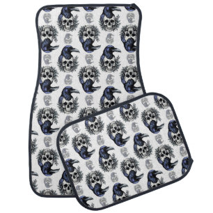 Black Bird On a Skull Goth Pattern Design Car Floor Mat