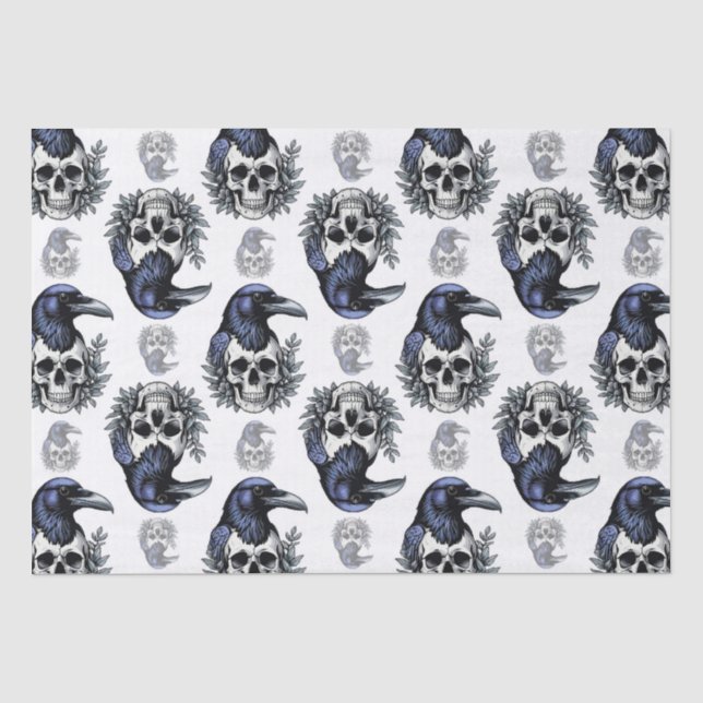 Black Bird On a Skull Goth Pattern Design  Tissue Paper (Front)