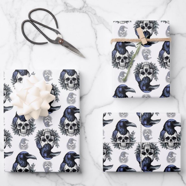 Black Bird On a Skull Goth Pattern Design  Wrapping Paper Sheets (Creator Uploaded)