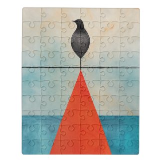 Black Bird on Red Triangle In the Middle of Water