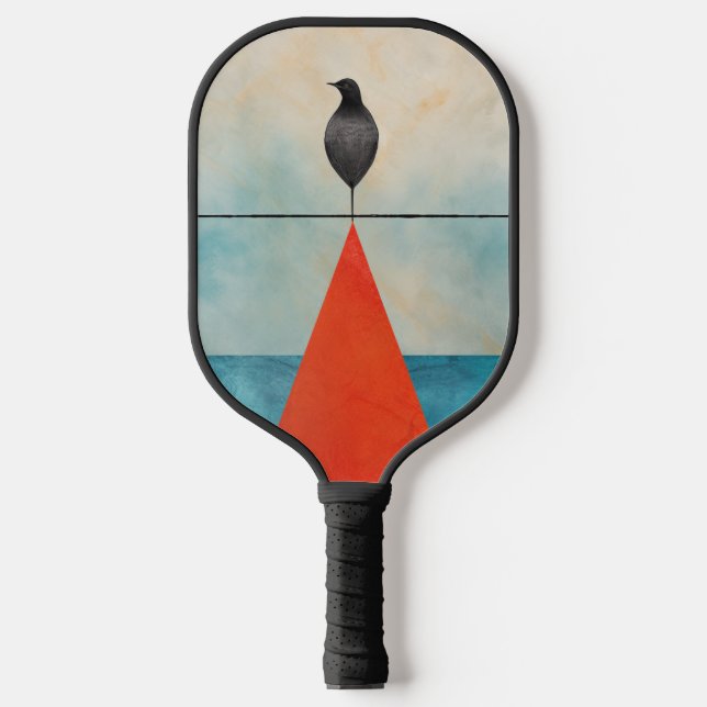Black Bird on Red Triangle In the Middle of Water Pickleball Paddle (Front)