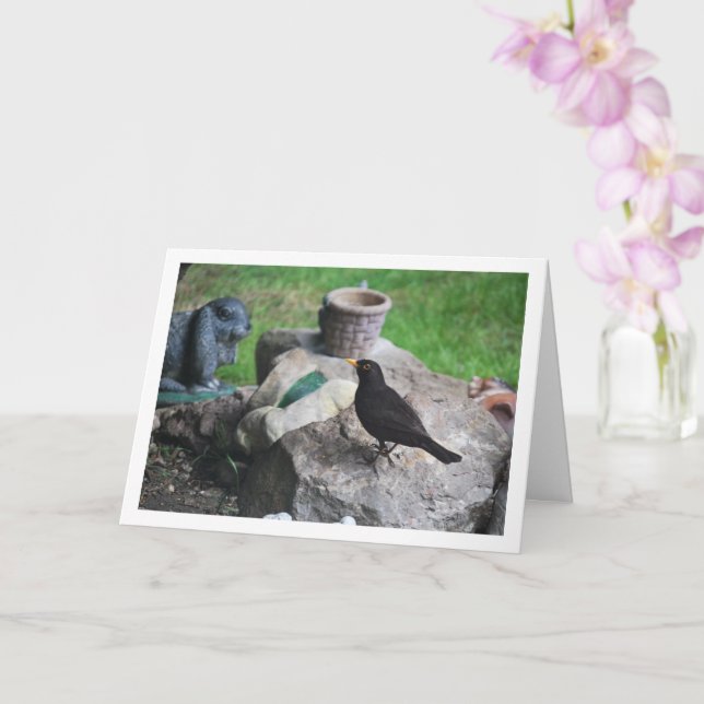 Black Bird On Rockery Card (Orchid)